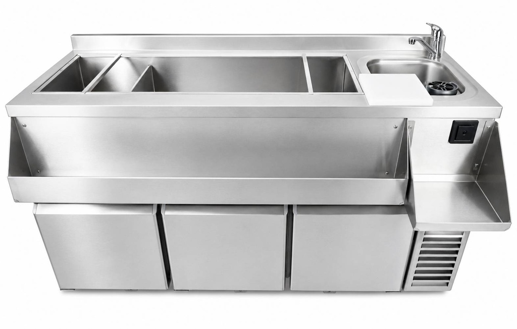 Kühltisch 3 Türen aus Edelstahl, 1600 x 760 x 1000 mm