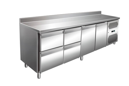 VIP Kühltisch mit 2x 2 Schubladen und 2 Türen und Aufkantung -2 bis +8°C 2.230x700x960 mm