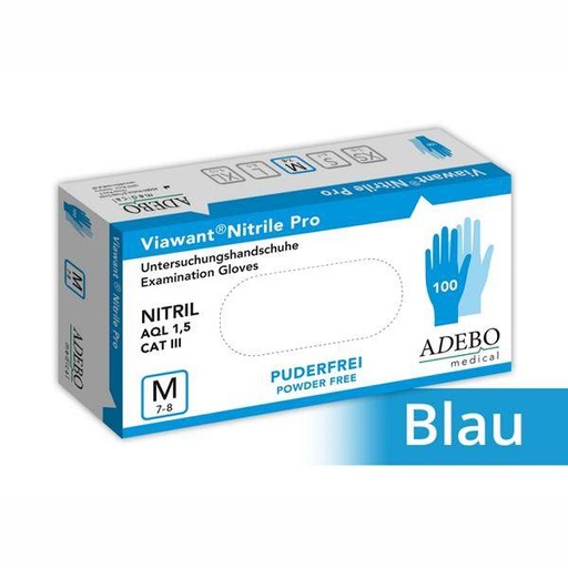 Einweghandschuhe Nitril puderfrei, blau, "Viawant Nitrile Pro", 100 Stück/Box | Größe M