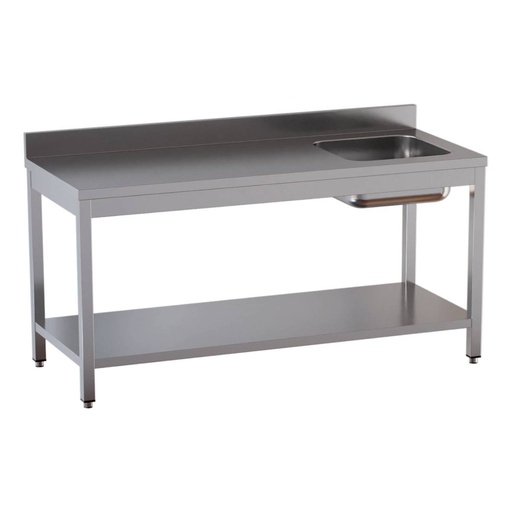 TOPLINE Cheftisch / Becken rechts mit Aufkantung, 1400 x 600 mm