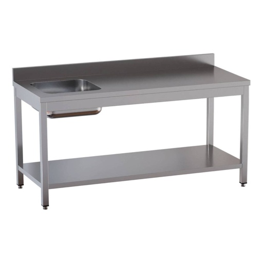 TOPLINE Cheftisch / Becken links mit Aufkantung, 1400 x 700 mm