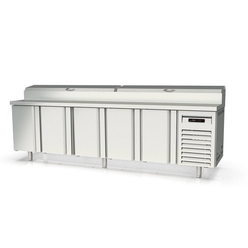 TOPLINE Belegstation / 5-fach mit Türen, Edelstahlaufsatz, GN 1/6, 2695 x 700 mm