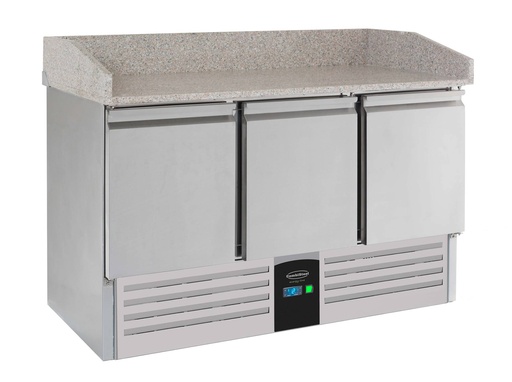 Pizzatisch 3 Türen aus Edelstahl, 1400 x 700 x 1020 mm
