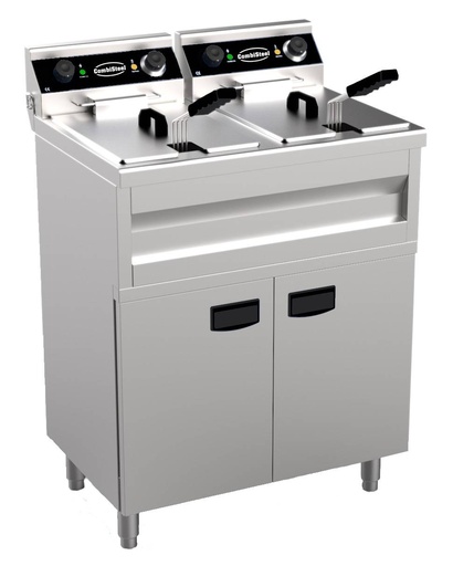 Elektro Friteuse aus Edelstahl, 2 x 9 L, 695 x 530 x 970 mm