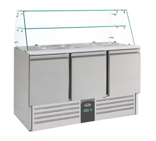 Gekühlte Saladette mit Glas 3 Türen aus Edelstahl