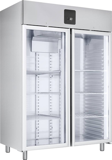 KBS Edelstahl-Gewerbekühlschrank KU 1422 G GN 2/1 mit Glastüren