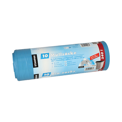 10 Müllsäcke, LDPE 240 L 125 cm x 100 cm blau extra stark und extra reißfest