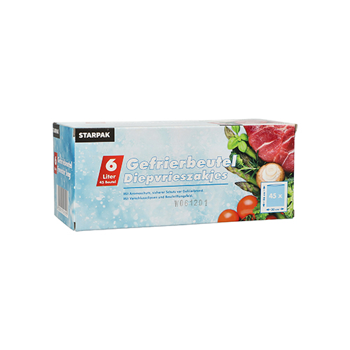 45 Gefrierbeutel, LLDPE 6 L 46 cm x 30 cm transparent in Faltschachtel