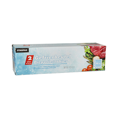 90 Gefrierbeutel, LLDPE 2 L 30 cm x 20 cm transparent in Faltschachtel