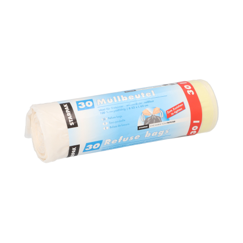 30 Müllbeutel mit Zugband, LDPE 30 L 62 cm x 53 cm weiss