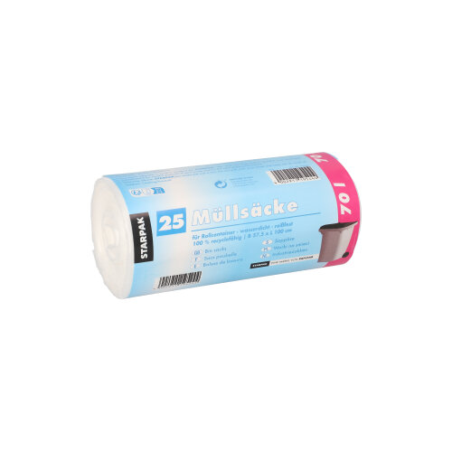 25 Müllsäcke, HDPE 70 L 100 cm x 57,5 cm transparent