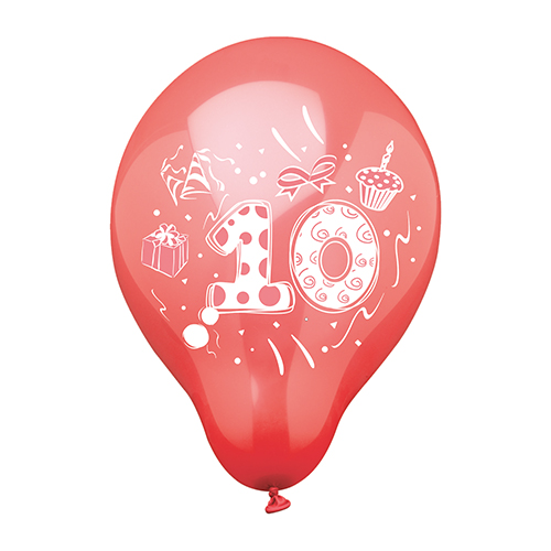 6 Zahlenluftballons Ø 25 cm farbig sortiert "10"