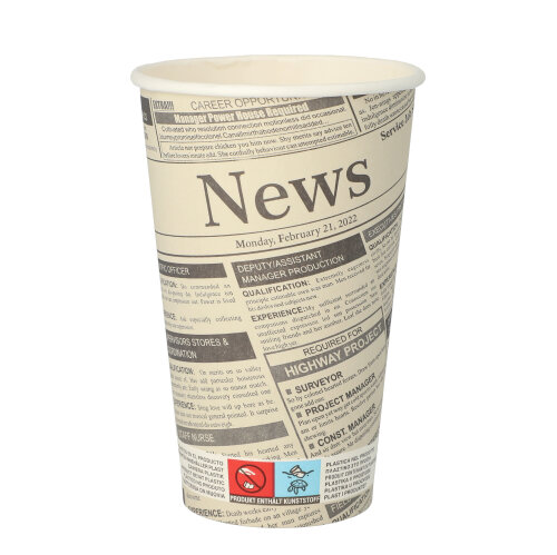 50 Trinkbecher, Pappe "To Go" 0,4 L Ø 9 cm · 13,9 cm "Newsprint"