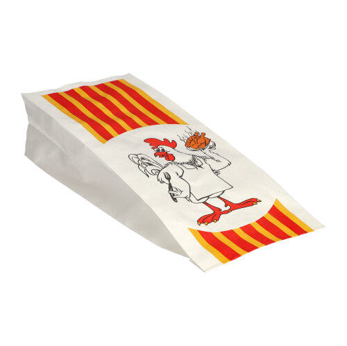 100 Hähnchenbeutel, Papier mit HDPE-Einlage 24 cm x 10,5 cm x 5,5 cm "Grillhähnchen" 1/2