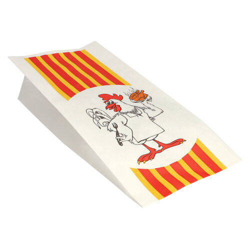 100 Hähnchenbeutel, Papier mit HDPE-Einlage 28 cm x 13 cm x 8 cm "Grillhähnchen" 1/1