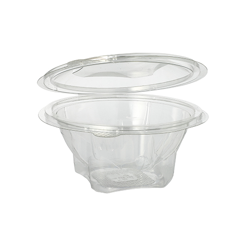 50 Feinkost- und Salatschalen mit Klappdeckel, R-PET rund 500 ml Ø 15,5 cm · 6,8 cm glasklar