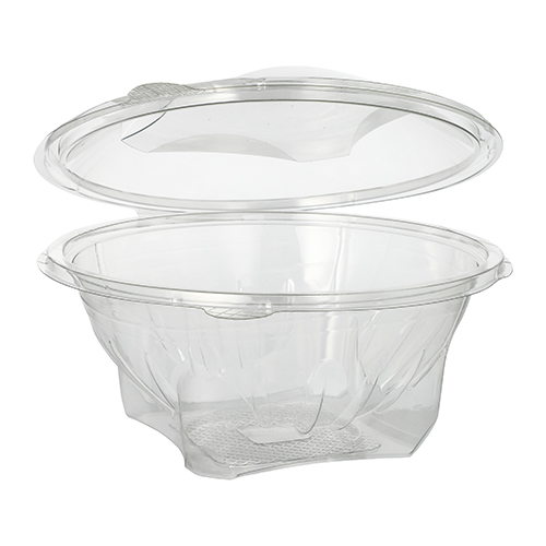 50 Feinkost- und Salatschalen mit Klappdeckel, R-PET rund 1000 ml Ø 18,5 cm · 7,8 cm glasklar
