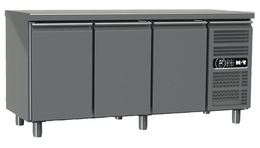 K+T Tiefkühltisch GN 1/1, Korpushöhe 650 mm, abgekantete Arbeitsplatte, 3 Abteile, steckerfertig