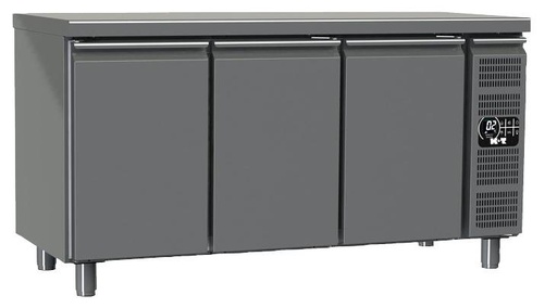 K+T Tiefkühltisch GN 1/1, Korpushöhe 650 mm, abgekantete Arbeitsplatte, 3 Abteile, Zentralkühlung